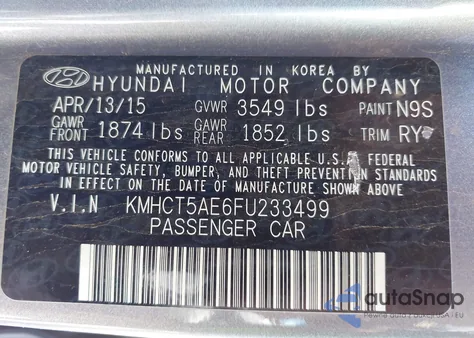 2015 Hyundai Accent Gs z USA, uszkodzony, nr VIN KMHCT5AE6FU233499